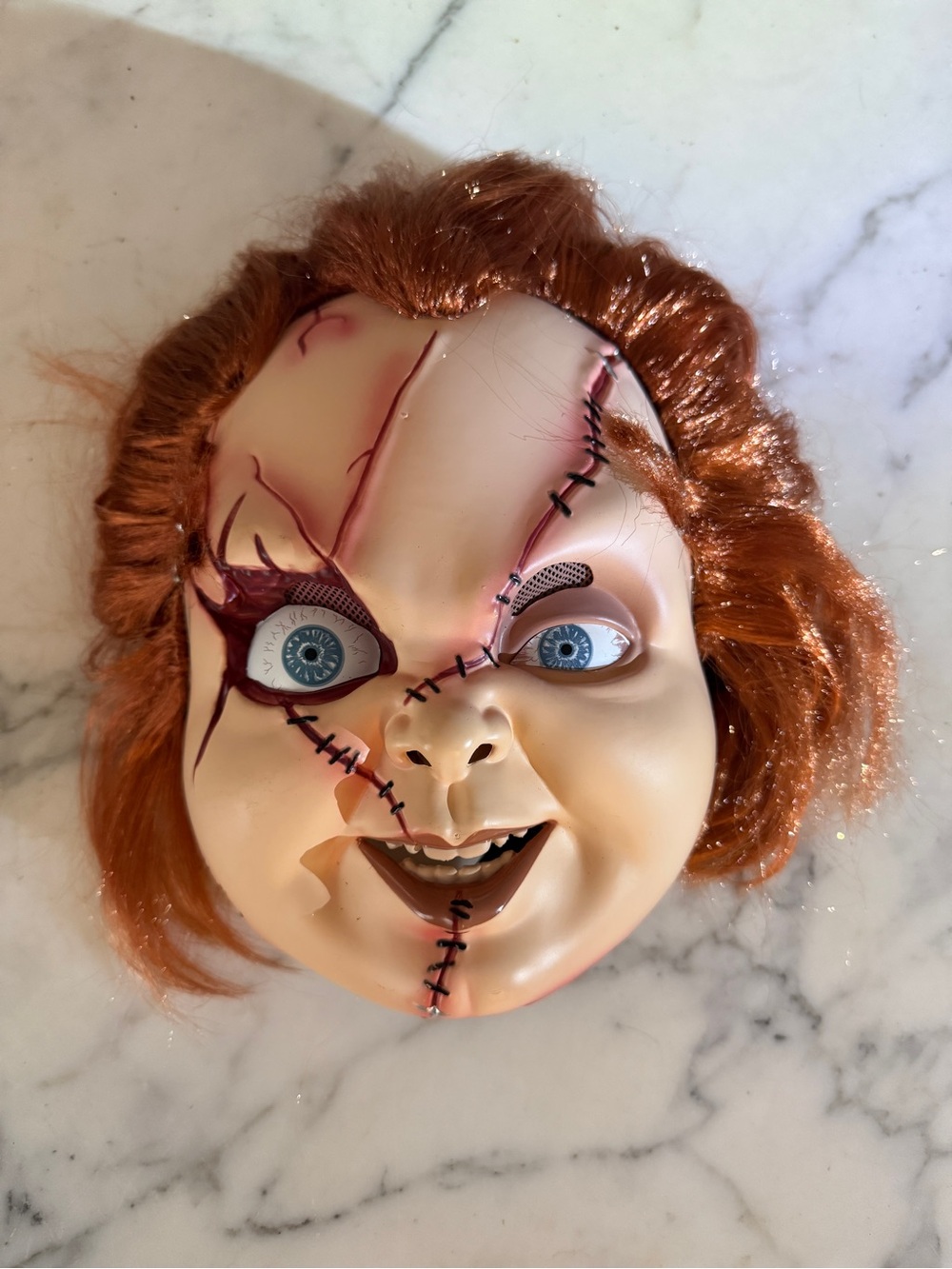 Chucky Spirit Halloween Mask with Orange Hair. Worn Once
